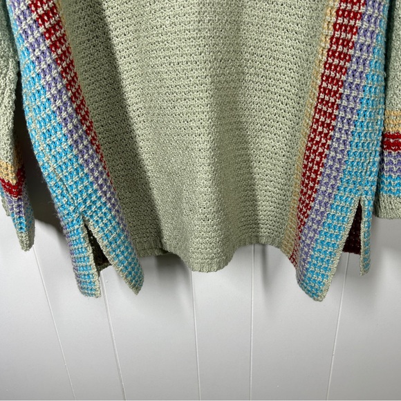 Light Green Knit Rainbow Sleeve Boho Hippie Beach Hoodie XXL - Picture 5 of 7